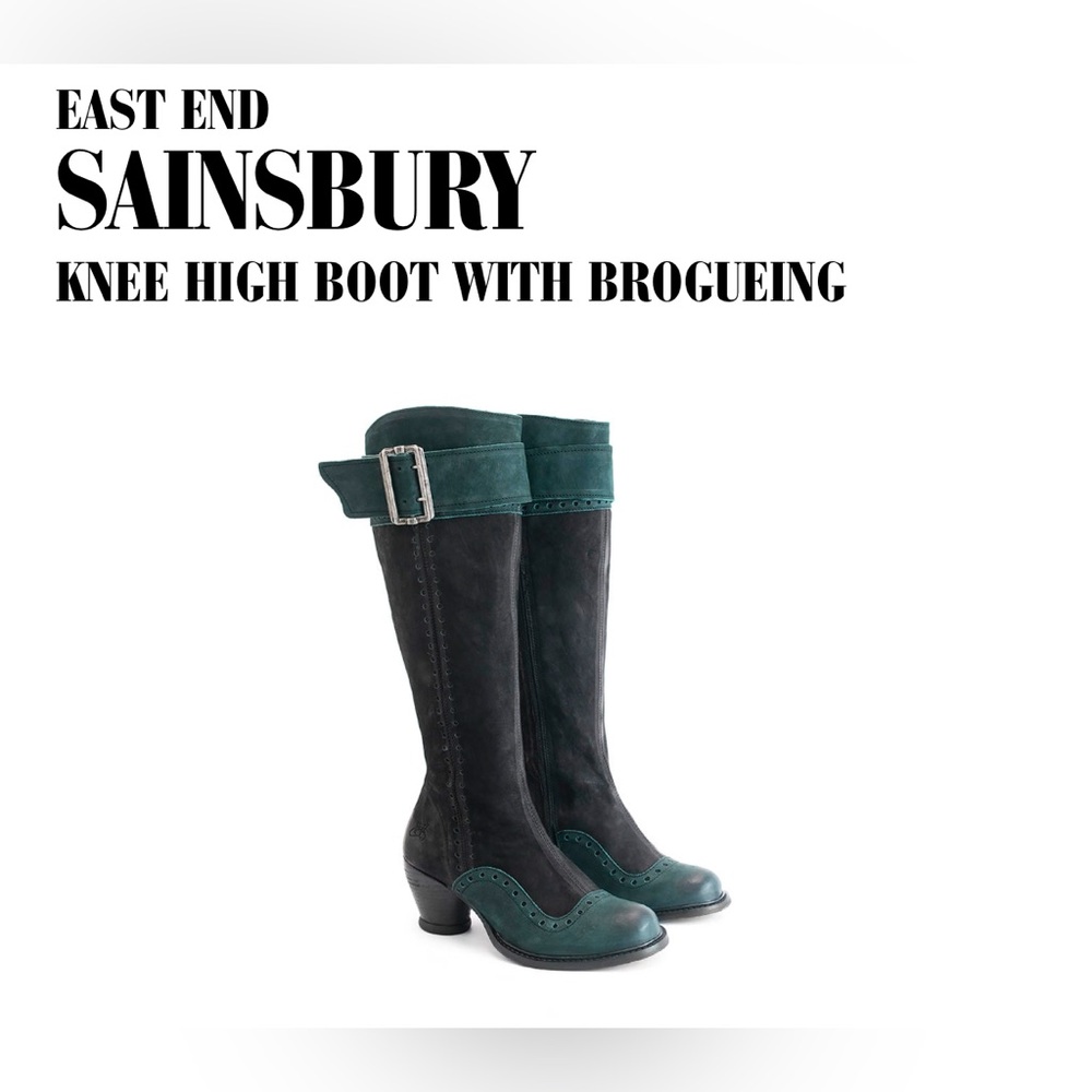 Fluevog NEARLY NEW East End Sainsbury knee high green/black boot w/ brogueing -9
